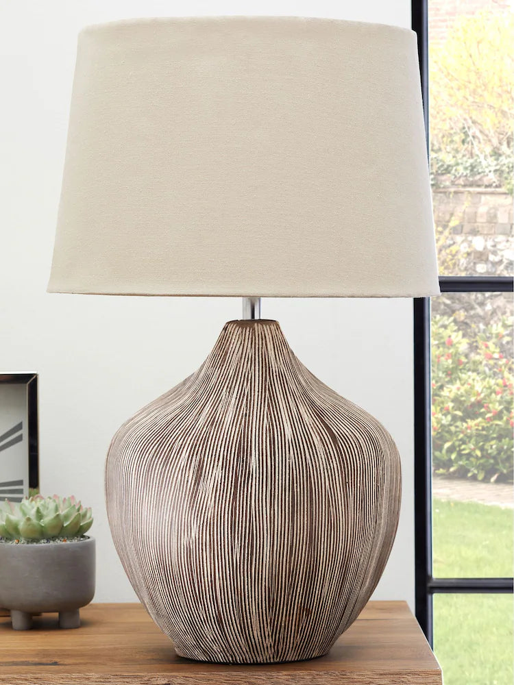 Cream Scratch Ceramic Large Table Lamp