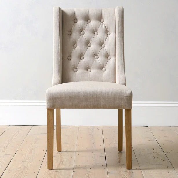 Winged Button Dining Chair Stone Linen
